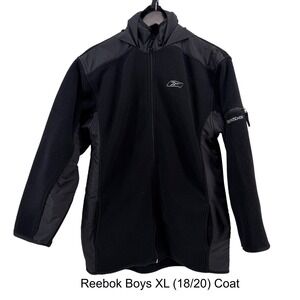 Reebok Boys Fleece Hooded Full Zip Jacket Coat Black XL 18 20